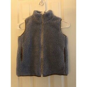 Hayden-LA Blue Gray Fleece Vest with Brown Trim Accent Full Zip Teen Size Medium